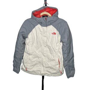The North Face Womens Medium Hooded Rain Jacket White/Grey Nylon Polyester